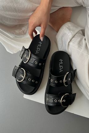 دمپائی مشکی زنانه چرم مصنوعی Mupa Shoes - کد 839305632