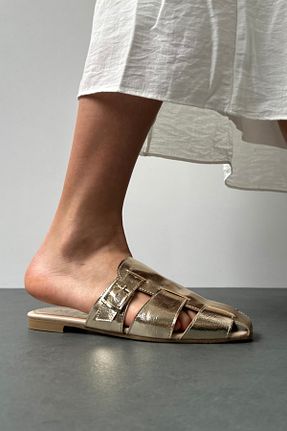 دمپائی طلائی زنانه چرم مصنوعی Mupa Shoes - کد 827067276