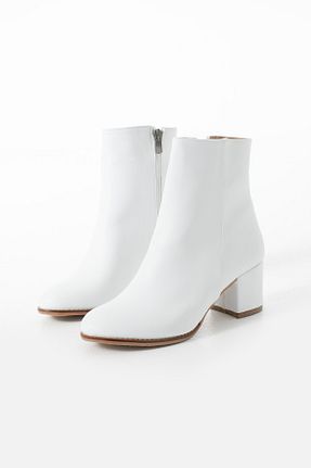 بوت / نیم بوت سفید زنانه پاشنه ضخیم Gökçe Shoes - کد 862782256