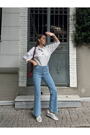 شلوار جین آبی زنانه پاچه اسپانیولی conconmoda - کد 862784050