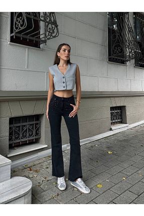 شلوار جین مشکی زنانه پاچه اسپانیولی conconmoda - کد 862785933