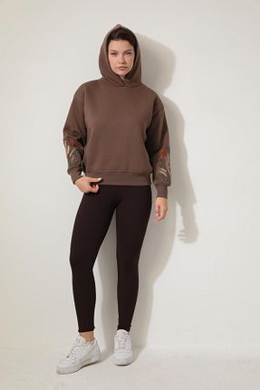 سوئیشرت قهوه ای زنانه نقش دار / کار شده AMİDA - کد 852229277