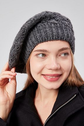کلاه پشمی طوسی زنانه مخلوط پلی آمید derikem - کد 862930592