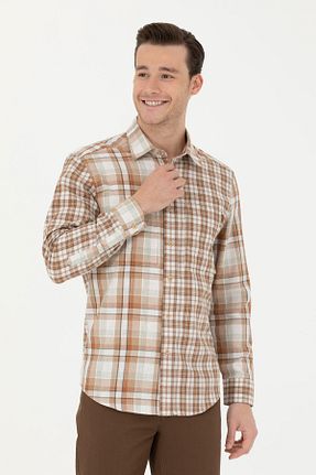 پیراهن قهوه ای مردانه یقه پیراهنی U.S. Polo Assn. - کد 834785865