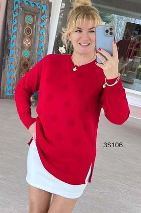پلیور قرمز زنانه ساده İnce Topuk - کد 848644013