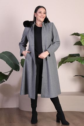 مانتو بلند طوسی زنانه مخلوط پلی استر Ferace - کد 789185335