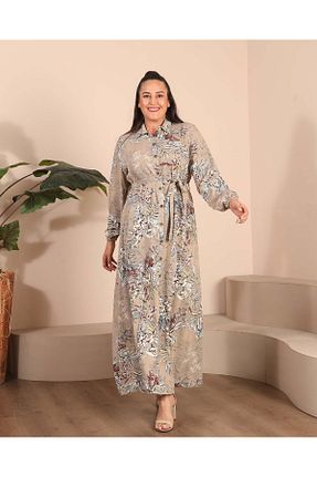لباس سایز بزرگ قهوه ای زنانه پنبه پلی استر Ferace - کد 766806126