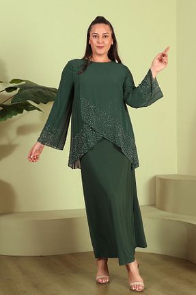 لباس مجلسی سایز بزرگ سبز زنانه یقه دوچرخه Ferace - کد 755974996