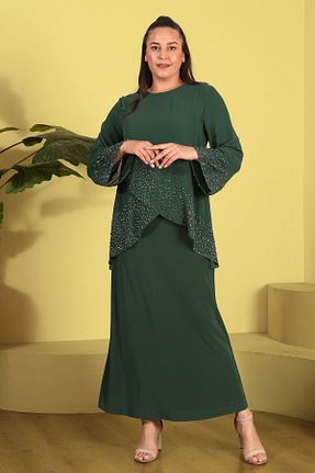 ست لباس مجلسی سایز بزرگ سبز زنانه آستین بلند Ferace - کد 755975219