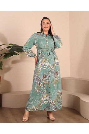 لباس سایز بزرگ سبز زنانه پنبه پلی استر Ferace - کد 765018995