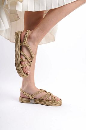 صندل خاکی زنانه پاشنه ضخیم EFW - کد 817284748