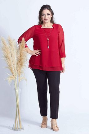 بلوز سایز بزرگ قرمز زنانه سایز بزرگ Moda Berray - کد 81089665