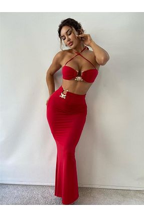 ست بالاتنه و پائین تنه قرمز زنانه بافت pink life - کد 863090218