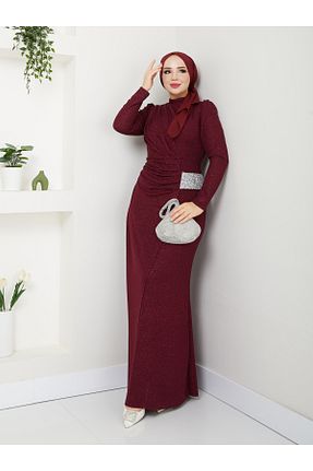 لباس مجلسی حجاب زرشکی زنانه یقه ایستاده Genel Markalar - کد 863109164