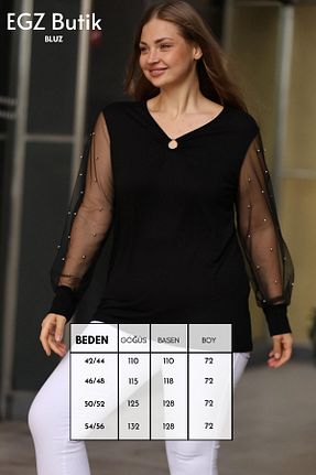 بلوز سایز بزرگ مشکی زنانه سایز بزرگ EGZEBRU - کد 266685319