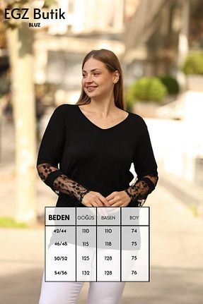 بلوز سایز بزرگ مشکی زنانه سایز بزرگ EGZEBRU - کد 839094734
