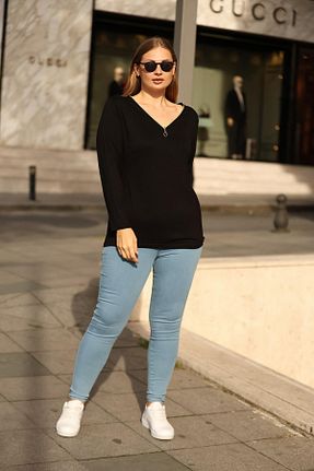 بلوز سایز بزرگ مشکی زنانه رگولار EGZEBRU - کد 59074084