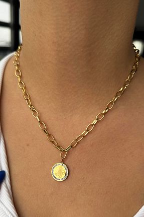 گردنبند استیل ( فولاد ) طلائی زنانه استیل (فولاد) Takıştır - کد 863149444