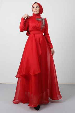 لباس مجلسی حجاب قرمز زنانه یقه ماهیگیر giz astore - کد 746964927