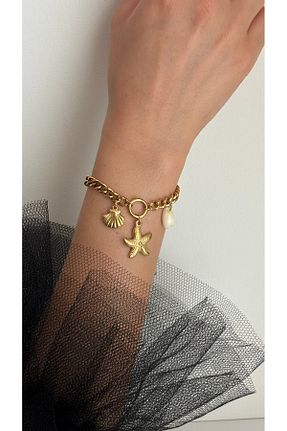 دستبند استیل (فولاد) طلائی زنانه استیل (فولاد) Çelik - کد 863204323