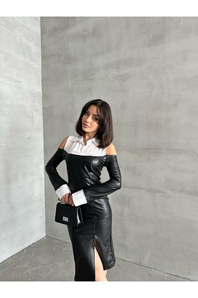 لباس مشکی زنانه چرم مصنوعی ELBEY - کد 861351714
