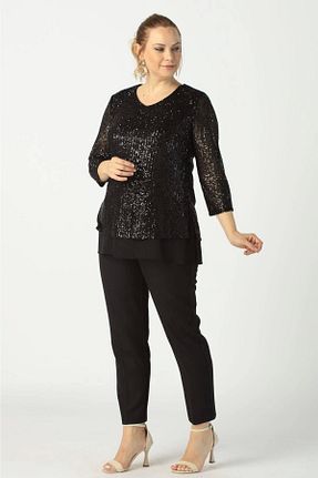 لباس مجلسی سایز بزرگ مشکی زنانه یقه هفت Moda Berray - کد 38813642