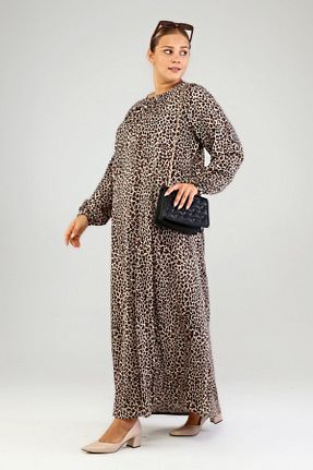 لباس سایز بزرگ قهوه ای زنانه مخلوط ویسکون Ferace - کد 696685659