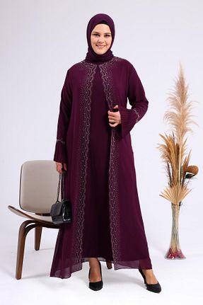لباس مجلسی حجاب بنفش زنانه یقه دوچرخه Ferace - کد 55771614