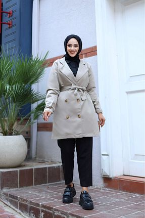 ترنچکت حجاب طوسی زنانه پنبه پلی استر DemyButiqe - کد 863338500