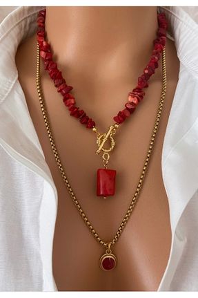 گردنبند جواهر قرمز زنانه استیل ضد زنگ TARZ-I TAKI - کد 863362834