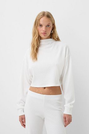 پلیور بژ زنانه بافت دار Bershka - کد 863365413