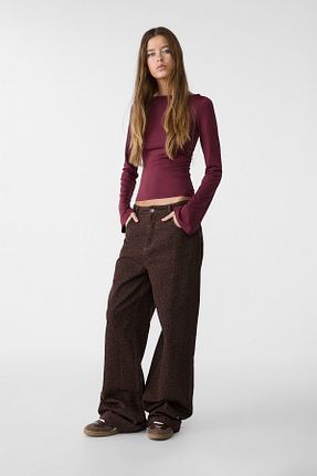 تیشرت زرشکی زنانه Fitted Stradivarius - کد 863361636