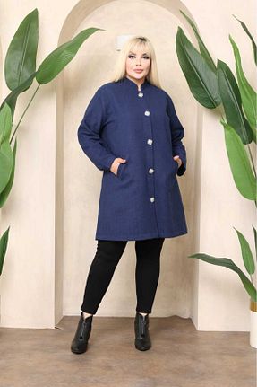 پالتو پشمی سایز بزرگ سرمه ای زنانه سایز بزرگ Şans - کد 862343690