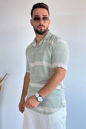 پیراهن سبز مردانه اسلیم فیت MİSHAR İTALİA - کد 863419202