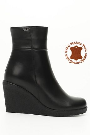 بوت / نیم بوت مشکی زنانه چرم خالص GÖNDERİ(R) - کد 32585634