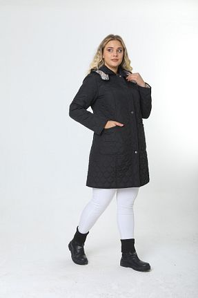 کاپشن سایز بزرگ مشکی زنانه Kazak TUTveAL Collection - کد 425610314