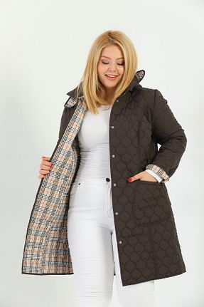 کاپشن سایز بزرگ قهوه ای زنانه Kazak TUTveAL Collection - کد 425400372