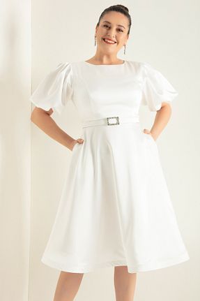 لباس مجلسی سایز بزرگ سفید زنانه یقه دوچرخه Lafaba - کد 785282154