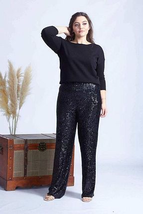 شلوار سایز بزرگ مشکی زنانه بافت Moda Berray - کد 72484255
