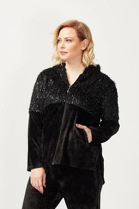 ست گرمکن سایز بزرگ مشکی زنانه مخمل Moda Berray - کد 366004280