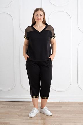 ست بالاتنه و پائین تنه سایز بزرگ مشکی زنانه فاق نرمال EGZEBRU - کد 836252171
