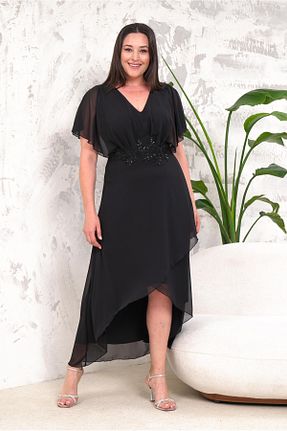 لباس مجلسی سایز بزرگ مشکی زنانه یقه هفت EGZEBRU - کد 841356023
