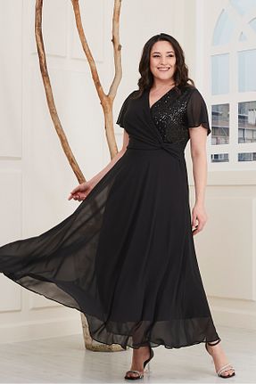 لباس مجلسی سایز بزرگ مشکی زنانه دو سینه EGZEBRU - کد 837009329