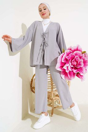 ست بالاتنه و پائین تنه حجاب طوسی زنانه رگولار VOLT CLOTHİNG - کد 862457071