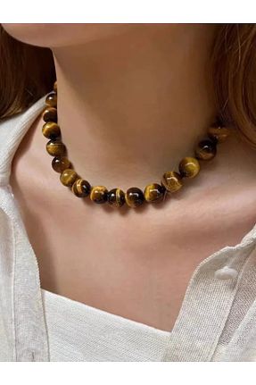 گردنبند جواهر قهوه ای زنانه سنگ derokas - کد 862466384