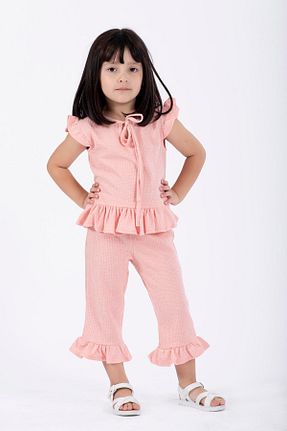 ست بالاتنه و پائین تنه صورتی بچه گانه بافتنی zepkids - کد 647439516
