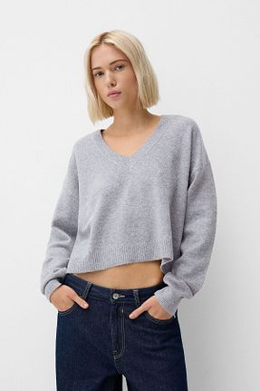 پلیور طوسی زنانه ساده Bershka - کد 862483984