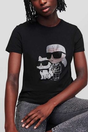 تیشرت مشکی زنانه یقه دوچرخه Karl Lagerfeld - کد 862499527