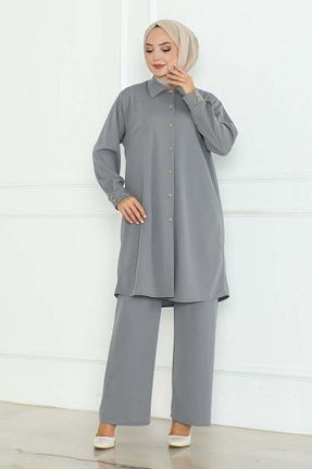 ست بالاتنه و پائین تنه حجاب طوسی زنانه گشاد Genel Markalar - کد 862502871