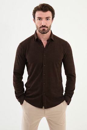 پیراهن قهوه ای مردانه اسلیم فیت Mcr - کد 859932946